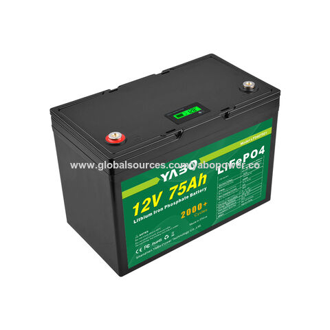 Bateria YABO Next-Gen de Lítio Ferro Fosfato 12V 75Ah com Monitoramento Bluetooth, Recarga Rápida, Superior às Baterias AGM e de Gel
