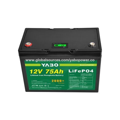 Bateria YABO Next-Gen de Lítio Ferro Fosfato 12V 75Ah com Monitoramento Bluetooth, Recarga Rápida, Superior às Baterias AGM e de Gel