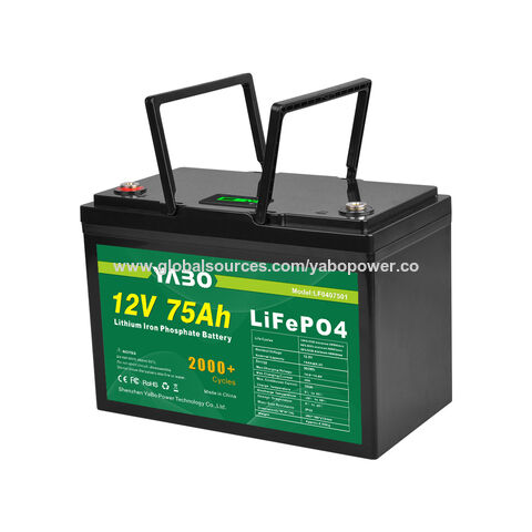 Bateria YABO Next-Gen de Lítio Ferro Fosfato 12V 75Ah com Monitoramento Bluetooth, Recarga Rápida, Superior às Baterias AGM e de Gel