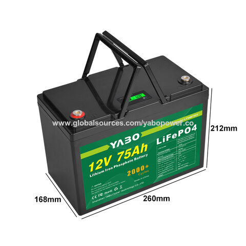 Bateria YABO Next-Gen de Lítio Ferro Fosfato 12V 75Ah com Monitoramento Bluetooth, Recarga Rápida, Superior às Baterias AGM e de Gel