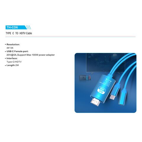 USB-C-zu-HDTV-Kabel + PD-Laden, Typ-C-zu-HDTV-Kabel + PD-Laden MHL, 4K60Hz