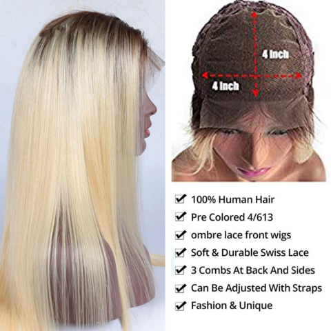 1b 613 Ombre Lace Front Wigs 4x4 Wig Blonde Human Hair For Women Dark Roots Bleached Knots Straight Brazilian Remy Hair Wigs 180 Wholesale China Lace Front Wig at Factory Prices from