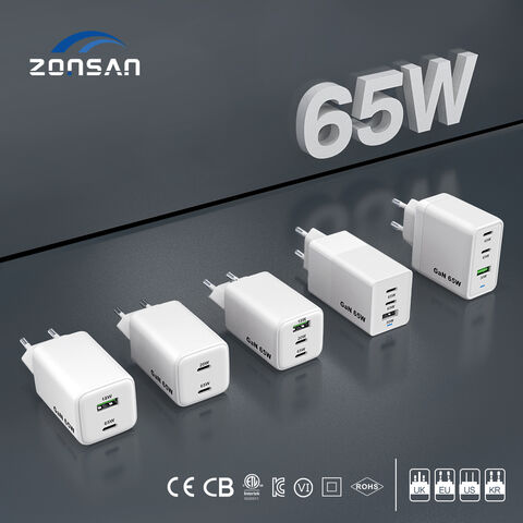 شاحن USB C بقوة 65 واط من النوع C بتصميم عائلي معتمد من KC CE وكابل بيانات قابل للسحب، شاحن سريع GaN بقوة 65 واط لجهاز iPhone والتابلت