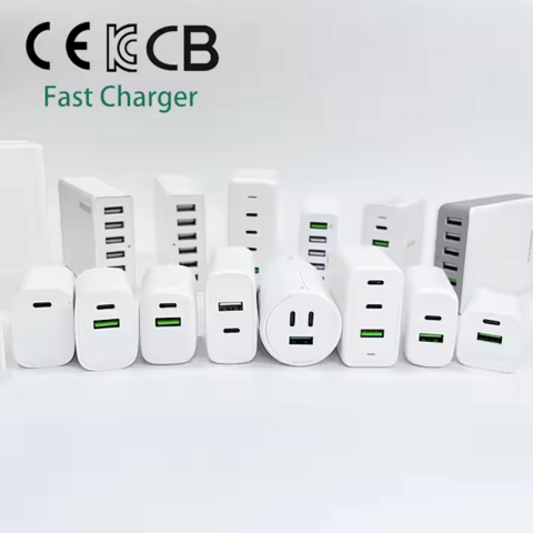 شاحن USB C بقوة 65 واط من النوع C بتصميم عائلي معتمد من KC CE وكابل بيانات قابل للسحب، شاحن سريع GaN بقوة 65 واط لجهاز iPhone والتابلت