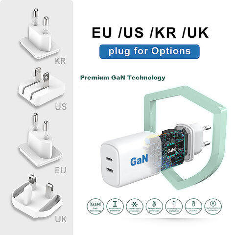 شاحن USB C بقوة 65 واط من النوع C بتصميم عائلي معتمد من KC CE وكابل بيانات قابل للسحب، شاحن سريع GaN بقوة 65 واط لجهاز iPhone والتابلت