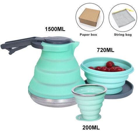 3pcs Silicone Water Kettle Cup Retractable Folding Bowl Set Camping Outdoor