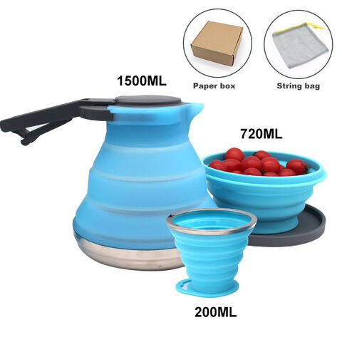 3pcs Silicone Water Kettle Cup Retractable Folding Bowl Set Camping Outdoor