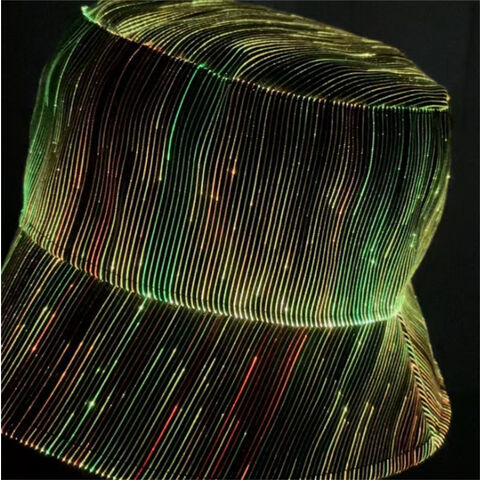 Chapéu de balde brilhante de fibra óptica com sete cores que mudam, estilo hip hop, dança de rua, chapéu luminoso LED que brilha no escuro
