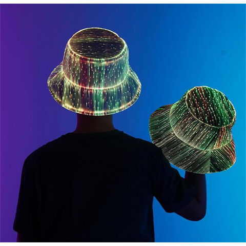 Chapéu de balde brilhante de fibra óptica com sete cores que mudam, estilo hip hop, dança de rua, chapéu luminoso LED que brilha no escuro