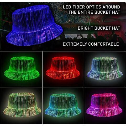Chapéu de balde brilhante de fibra óptica com sete cores que mudam, estilo hip hop, dança de rua, chapéu luminoso LED que brilha no escuro