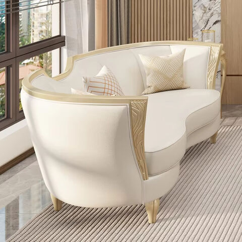 Sofá de madera de lujo 123, combinación para villas grandes, sofá de estilo crema para sala de estar