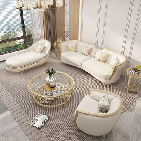 Sofá de madera de lujo 123, combinación para villas grandes, sofá de estilo crema para sala de estar