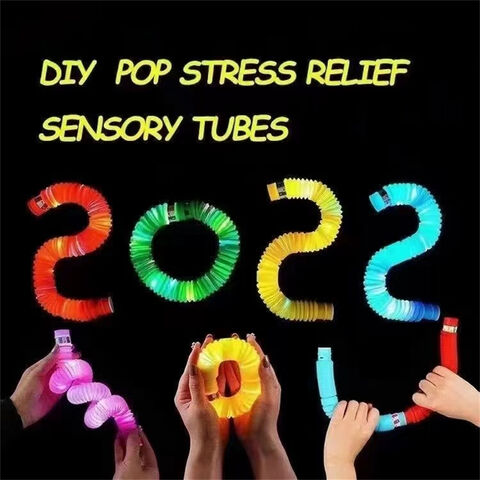 Leuchtendes Pop Tube Neuheit DIY Stressabbau Sensorisches Zappelspielzeug Flexibles Rohrspielzeug mit LED-Licht