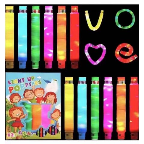 Leuchtendes Pop Tube Neuheit DIY Stressabbau Sensorisches Zappelspielzeug Flexibles Rohrspielzeug mit LED-Licht