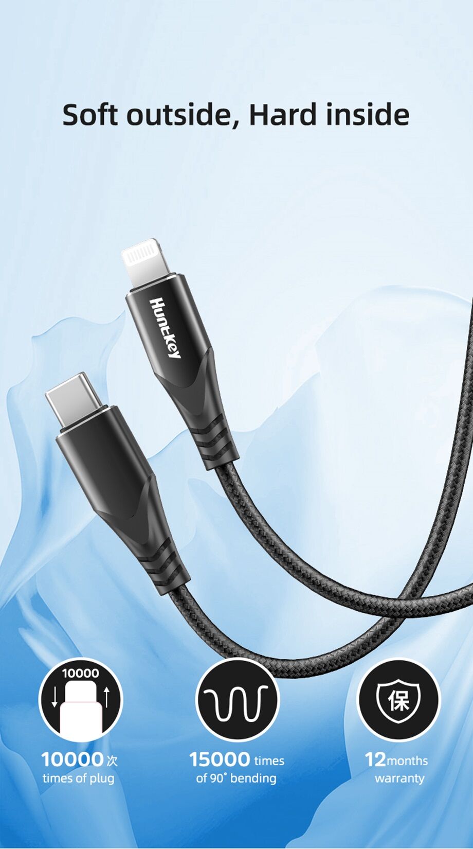 Huntkey Usb-c To Lightning Braided Fast-charging Data Cable With M-fi ...