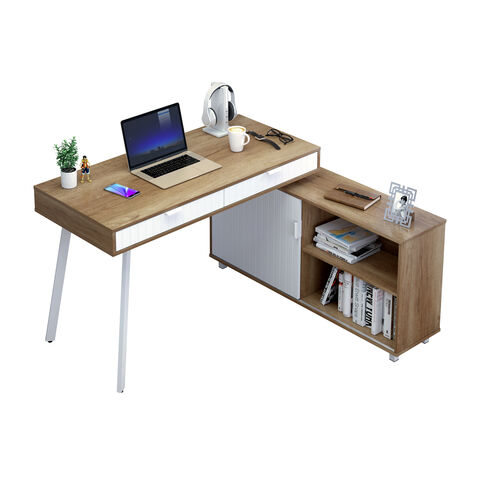 Mesa de computador em forma de L para escritório e casa com gavetas e armários de arquivo de grande espaço, venda direta da fábrica OLIN