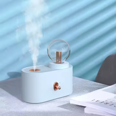 Humidificador ultrasónico de escritorio para hogar con bombilla de color macaron, mini atomizador creativo con luz ambiental, humidificador de aromaterapia recargable por USB