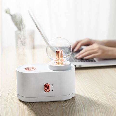 Humidificador ultrasónico de escritorio para hogar con bombilla de color macaron, mini atomizador creativo con luz ambiental, humidificador de aromaterapia recargable por USB