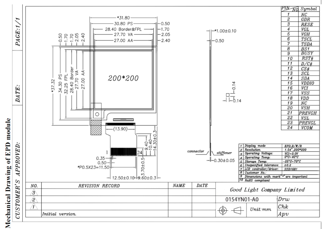 Epaper Factory Epaper Factory Custom 1.54 Inch 200x200 Eink Screen Eink Display Module ...