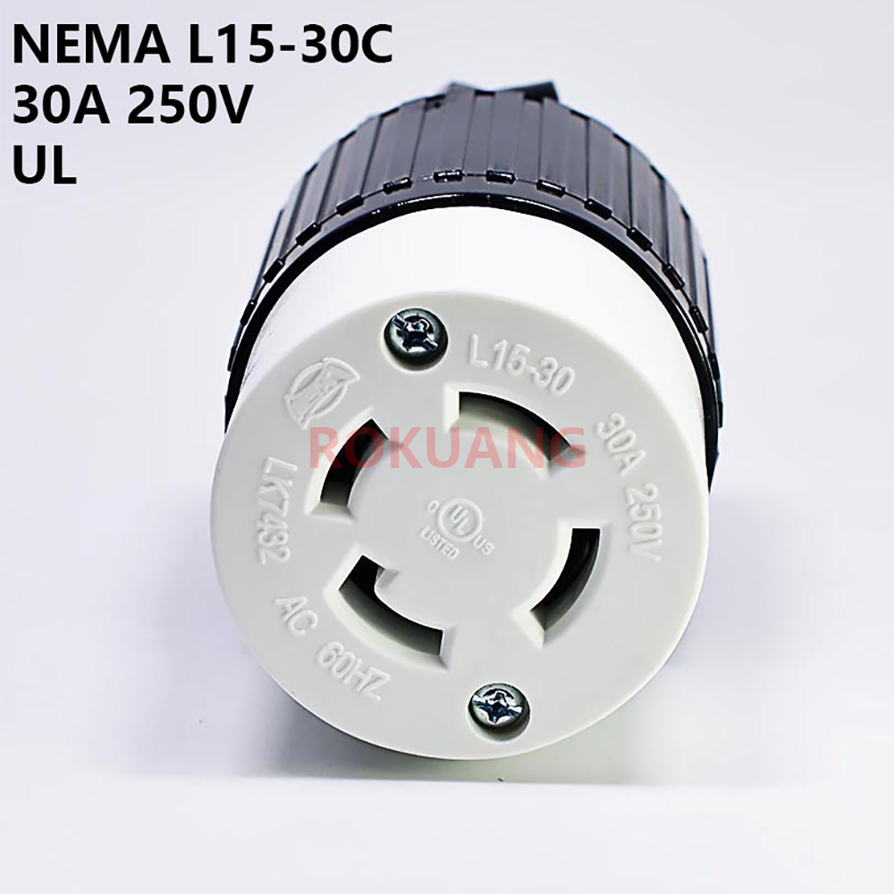 Spina Elettrica NEMA L15-30P 30A 250V - Bloccante, PA6 E Ottone Nichelato, UL