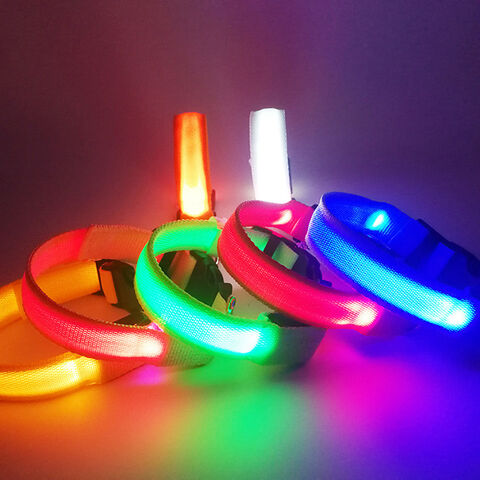 Luces LED collar de perro para perro ajustable poliéster resplandor noche PET accesorios luminoso intermitente collar mascotas suministros