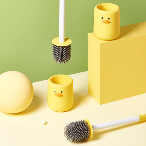 Escobilla de baño autoadhesiva sin perforaciones con diseño de pato. Cepillo de limpieza de goma suave, mango largo, cepillo TPR para inodoro.
