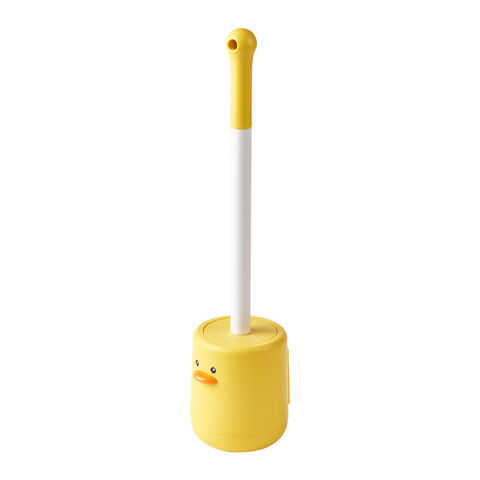 Escobilla de baño autoadhesiva sin perforaciones con diseño de pato. Cepillo de limpieza de goma suave, mango largo, cepillo TPR para inodoro.