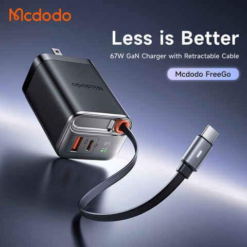 Mcdodo 411 FreeGo 67W Chargeur GaN Rétractable avec Câble US, Écran d'Affichage, Charge PD 45W 30W avec Câble 60W 65cm, Parfait pour les Voyages d'Affaires