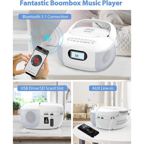 Tragbarer Top Loading CD-Boombox mit UKW-Stereo-Radio, AC/Batteriebetriebener CD- und Kassettenplayer-Kombination