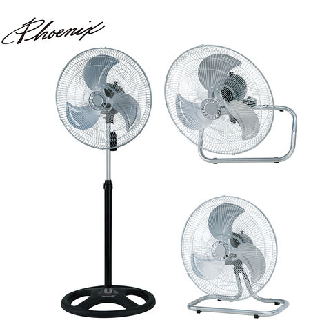 Ventilador industrial cromado de metal 3 en 1, de 18'' 20'' pulgadas, para suelo, pared y soporte