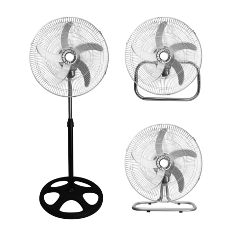 Ventilador industrial cromado de metal 3 en 1, de 18'' 20'' pulgadas, para suelo, pared y soporte
