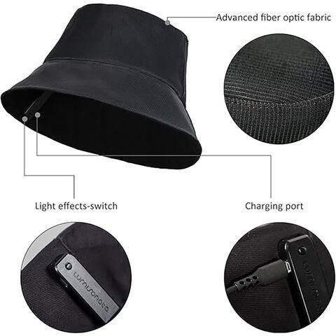 Bob LED Lumineux AI-MICH, Ajustable, Tissu Léger, Parfait pour Concerts, Raves, Fêtes, Chapeau de Pêche