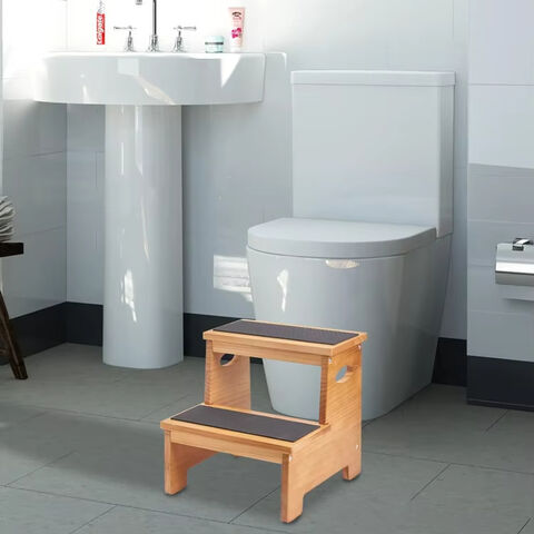 Bangku Kamar Mandi Kayu Portabel 2 Tingkat Multifungsi untuk Belajar Berjalan - Ideal untuk Anak Kecil