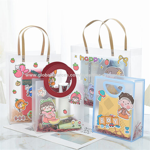 Sac transparent givré avec poignée trouée, sac cadeau en PVC, sac d'emballage cadeau pour bonbons de mariage