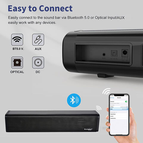 Barra de Sonido Compacta de 12V con Bluetooth, HDMI ARC y Kit de Montaje en Pared para TVs de Salón/Caravanas/Autocaravanas