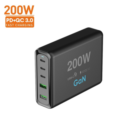 VINA 200W PD 100W شاحن GaN سريع من النوع C متعدد المنافذ للكمبيوتر المحمول والعديد من منافذ الشحن وكابل الشحن EU AU US UK