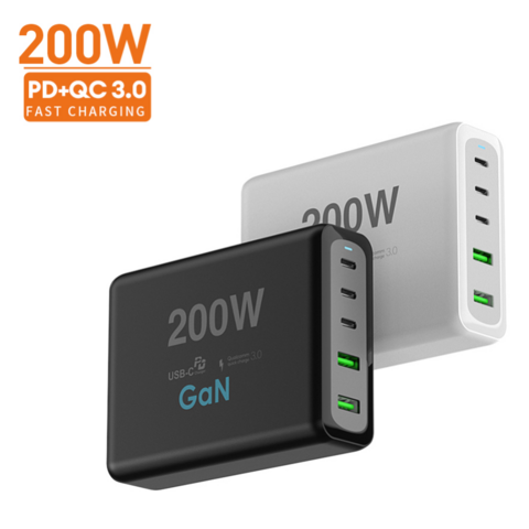 VINA 200W PD 100W شاحن GaN سريع من النوع C متعدد المنافذ للكمبيوتر المحمول والعديد من منافذ الشحن وكابل الشحن EU AU US UK