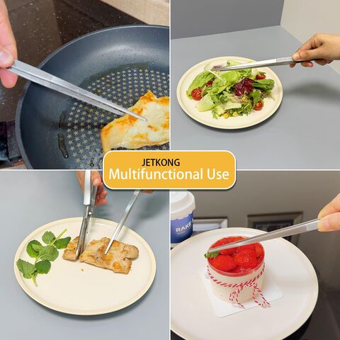 Pinces de Cuisine Extra Longues Robustes en Acier Inoxydable, Ensemble de 3 (23, 30, 35 cm, Argent) - Pinces Alimentaires de Qualité Professionnelle