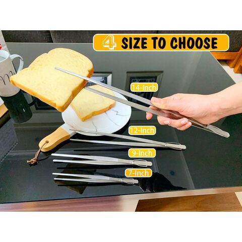 Pinces de Cuisine Extra Longues Robustes en Acier Inoxydable, Ensemble de 3 (23, 30, 35 cm, Argent) - Pinces Alimentaires de Qualité Professionnelle