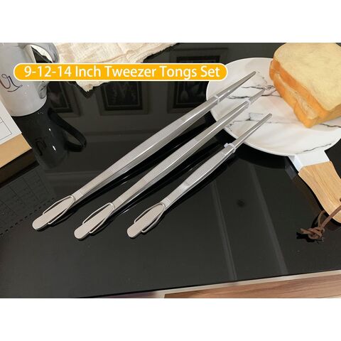 Pinces de Cuisine Extra Longues Robustes en Acier Inoxydable, Ensemble de 3 (23, 30, 35 cm, Argent) - Pinces Alimentaires de Qualité Professionnelle