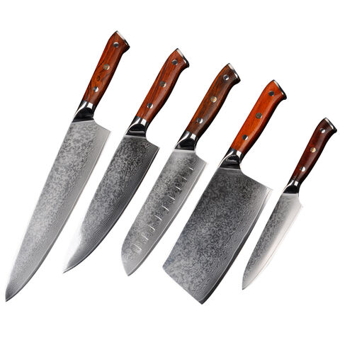 Couteau Gyuto Damas 10", Acier Damas Japonais AUS-10, Couteau de Chef, Ensemble de Couteaux de Cuisine, Manche en Bois