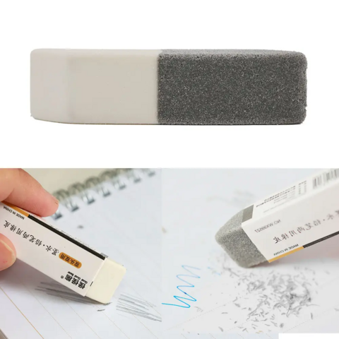 Goma de borrar pequeña, tipo lápiz, para frotar. Borrador promocional de fábrica para material de oficina y escolar.
