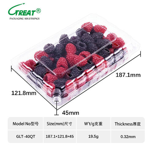 Kotak plastik sekali pakai untuk buah, wadah clamshell plastik PET untuk tomat ceri, wadah clamshell berengsel