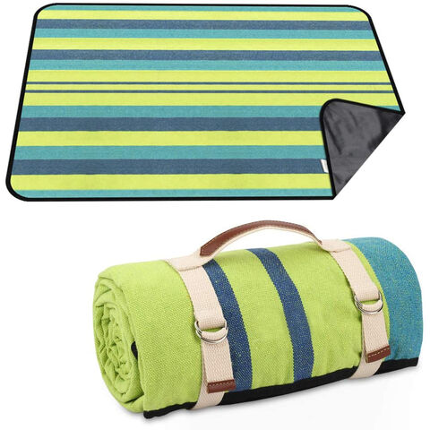 Couverture de Pique-Nique Imperméable Portable avec Sangle de Transport pour Tapis de Plage ou Fête de Camping Familiale en Plein Air (Larges Rayures)