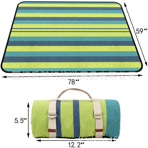 Couverture de Pique-Nique Imperméable Portable avec Sangle de Transport pour Tapis de Plage ou Fête de Camping Familiale en Plein Air (Larges Rayures)