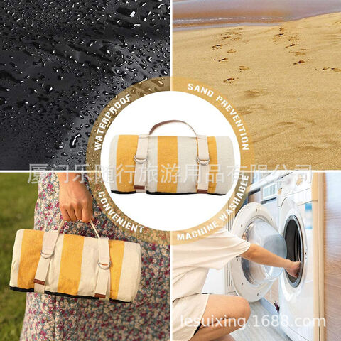 Couverture de Pique-Nique Imperméable Portable avec Sangle de Transport pour Tapis de Plage ou Fête de Camping Familiale en Plein Air (Larges Rayures)