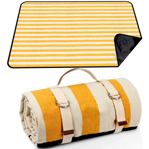 Couverture de Pique-Nique Imperméable Portable avec Sangle de Transport pour Tapis de Plage ou Fête de Camping Familiale en Plein Air (Larges Rayures)