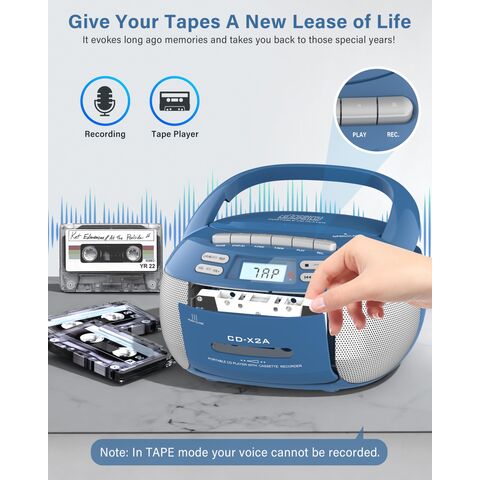 Rádio CD Player Cassete Portátil Boombox com Bluetooth, Aparelho de CD para Casa com Rádio AM/FM (Azul)