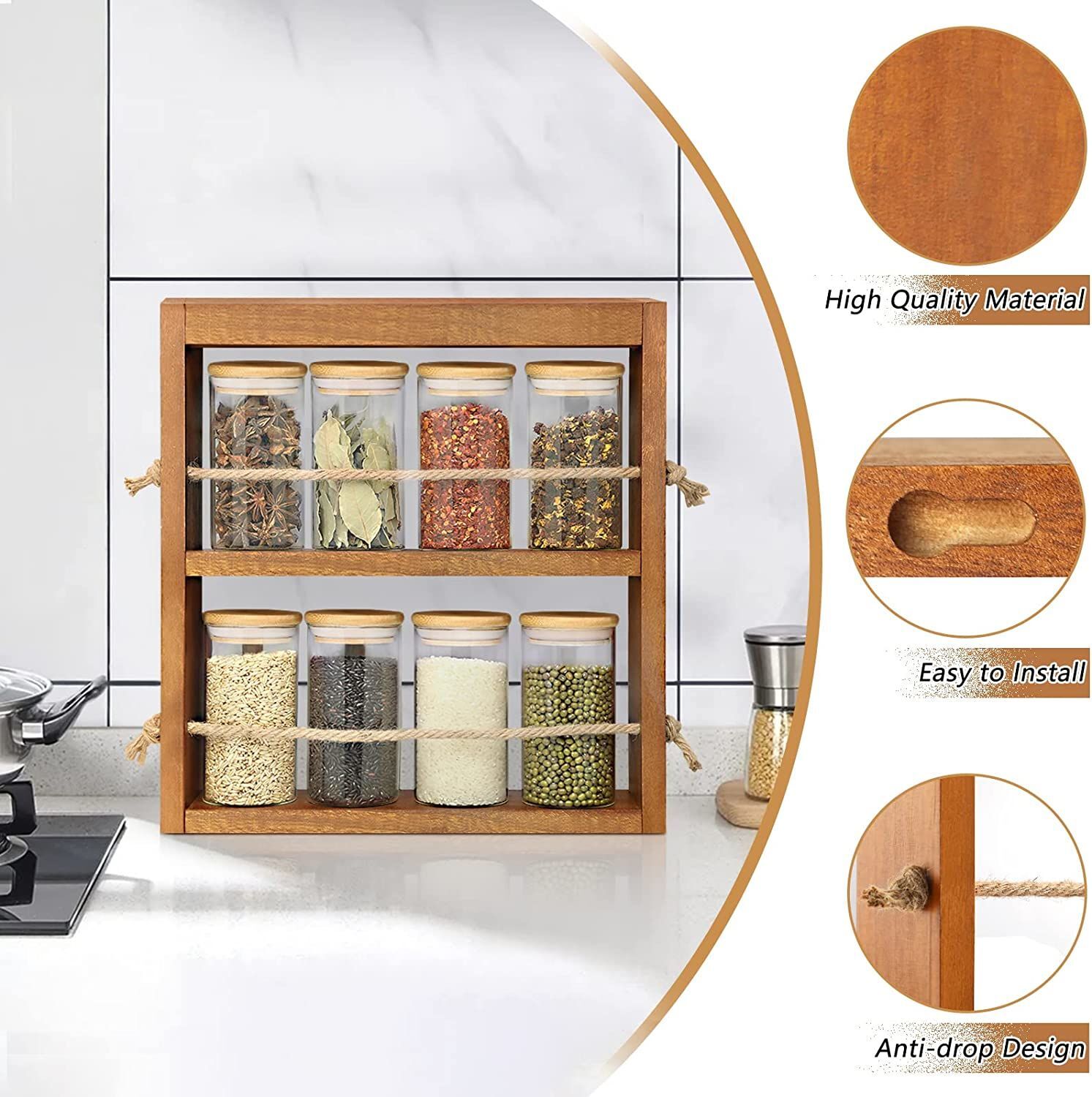 High Quality Tier Wooden Hanging Spice Shelf For Wall Mounted