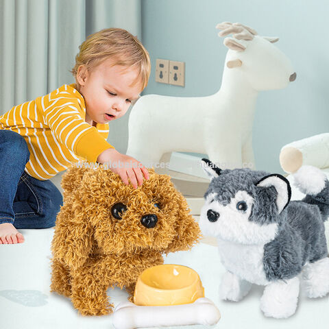 Perro eléctrico simulado de peluche, cachorro eléctrico que puede caminar, ladrar, asentir y menear la cola, juguete para niños